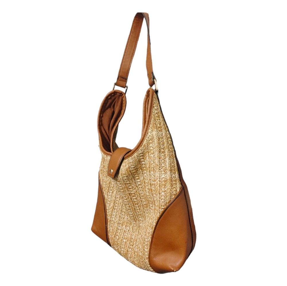 Steve Madden Wicker Beige Brown Faux Leather Hobo Shoulder Bag Handbag Purse - Picture 3 of 8